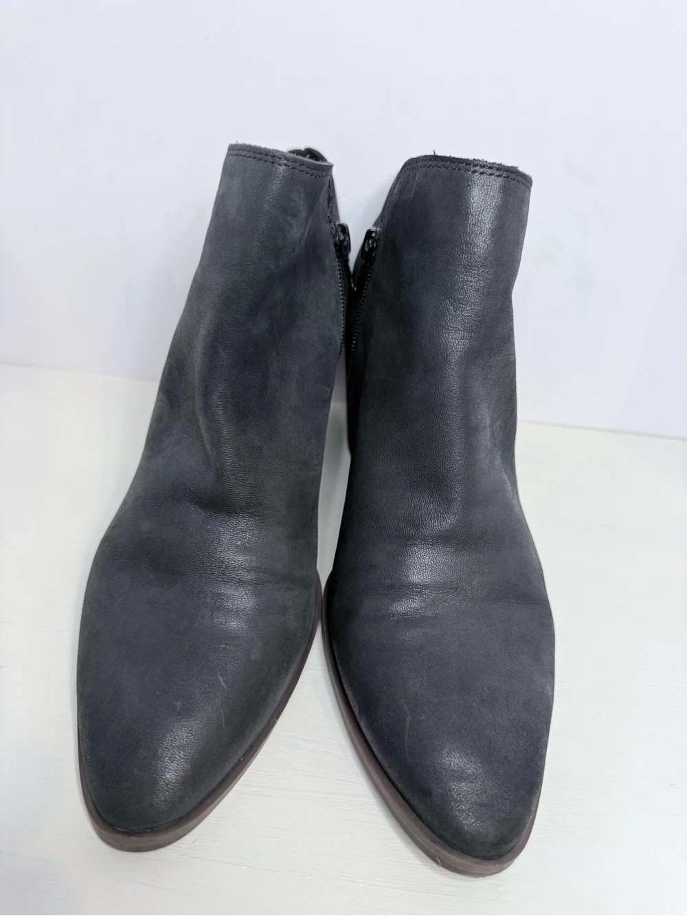Lucky Brand Black Distressed Leather Ankle Booties Block Heel 9.5M